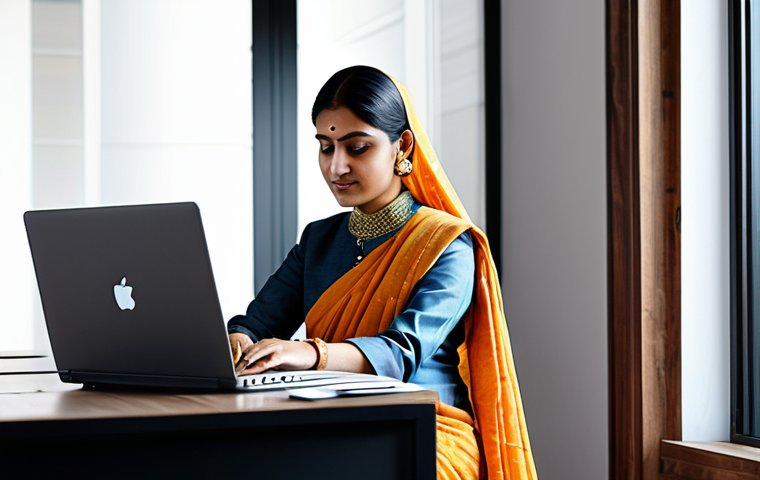 ** A professional businesswoman in a modest sari, working on a laptop at a bright, modern co-working space, fully clothed, appropriate attire, safe for work, perfect anatomy, natural proportions, professional photography, high quality, family-friendly.
**