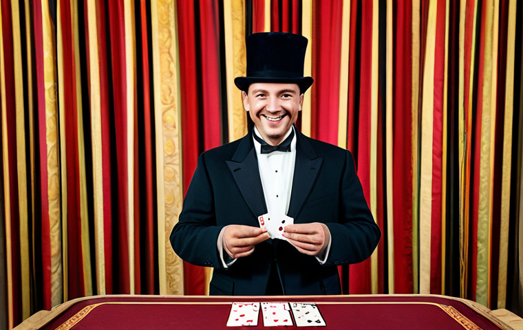 **

"A magician, fully clothed in traditional attire, performing a card trick on a small stage. The magician is smiling, with a deck of cards in hand. Background includes a simple, colorful curtain. Safe for work, appropriate content, family-friendly, perfect anatomy, natural proportions, professional photo, high quality."

**
