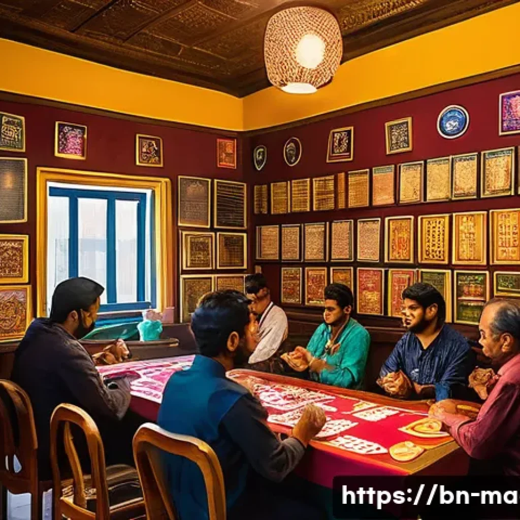 마술 동호회 활동 - A vibrant scene inside a Bengali magic club room filled with diverse members practicing card tricks ...