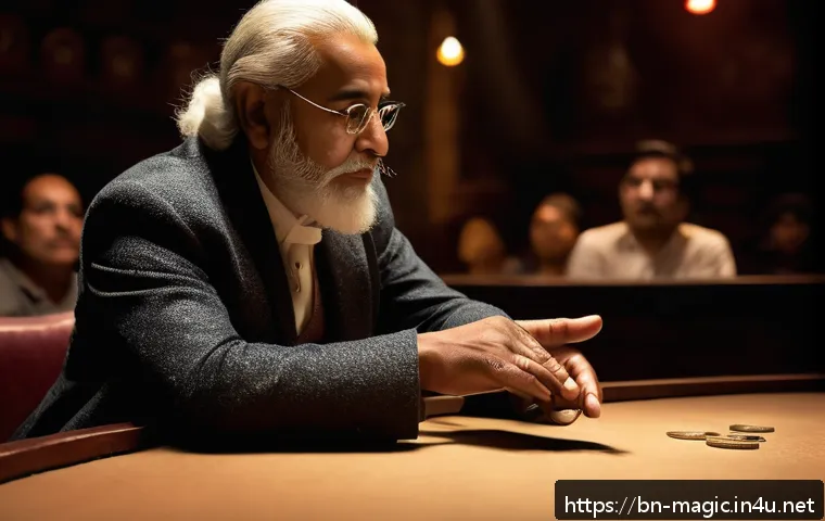 마술 교육 비디오 - A skilled magician performing a classic coin vanish trick, wearing neat casual clothing and focusing...