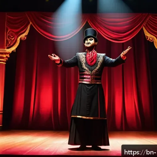 Home 33 마술 전용 무대 - A vibrant magic show stage illuminated with slow fading deep red lights creating an atmosphere of my...