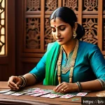Home 19 마술 카드 덱 종류별 특징 - A detailed fantasy scene of a Bengali Magic: The Gathering player’s tabletop setup, featuring a bala...