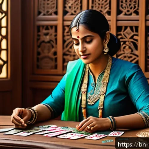 Home 31 마술 카드 덱 종류별 특징 - A detailed fantasy scene of a Bengali Magic: The Gathering player’s tabletop setup, featuring a bala...