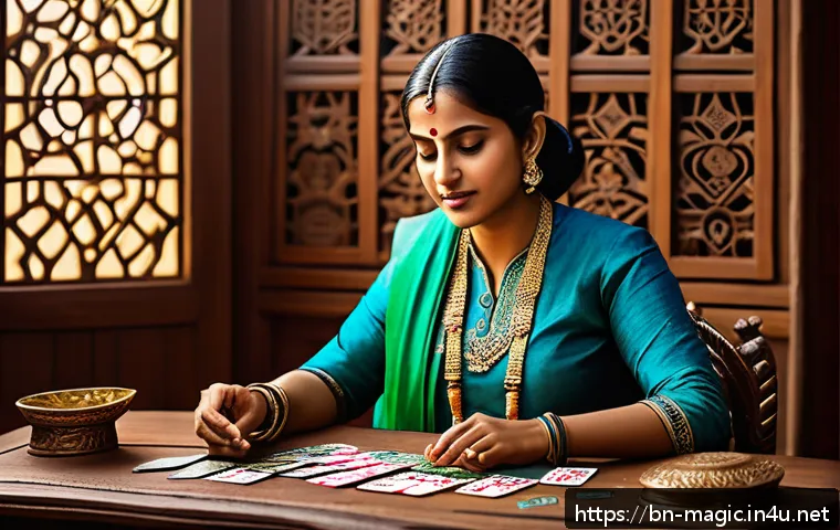 마술 카드 덱 종류별 특징 - A detailed fantasy scene of a Bengali Magic: The Gathering player&rsquo;s tabletop setup, featuring a bala...
